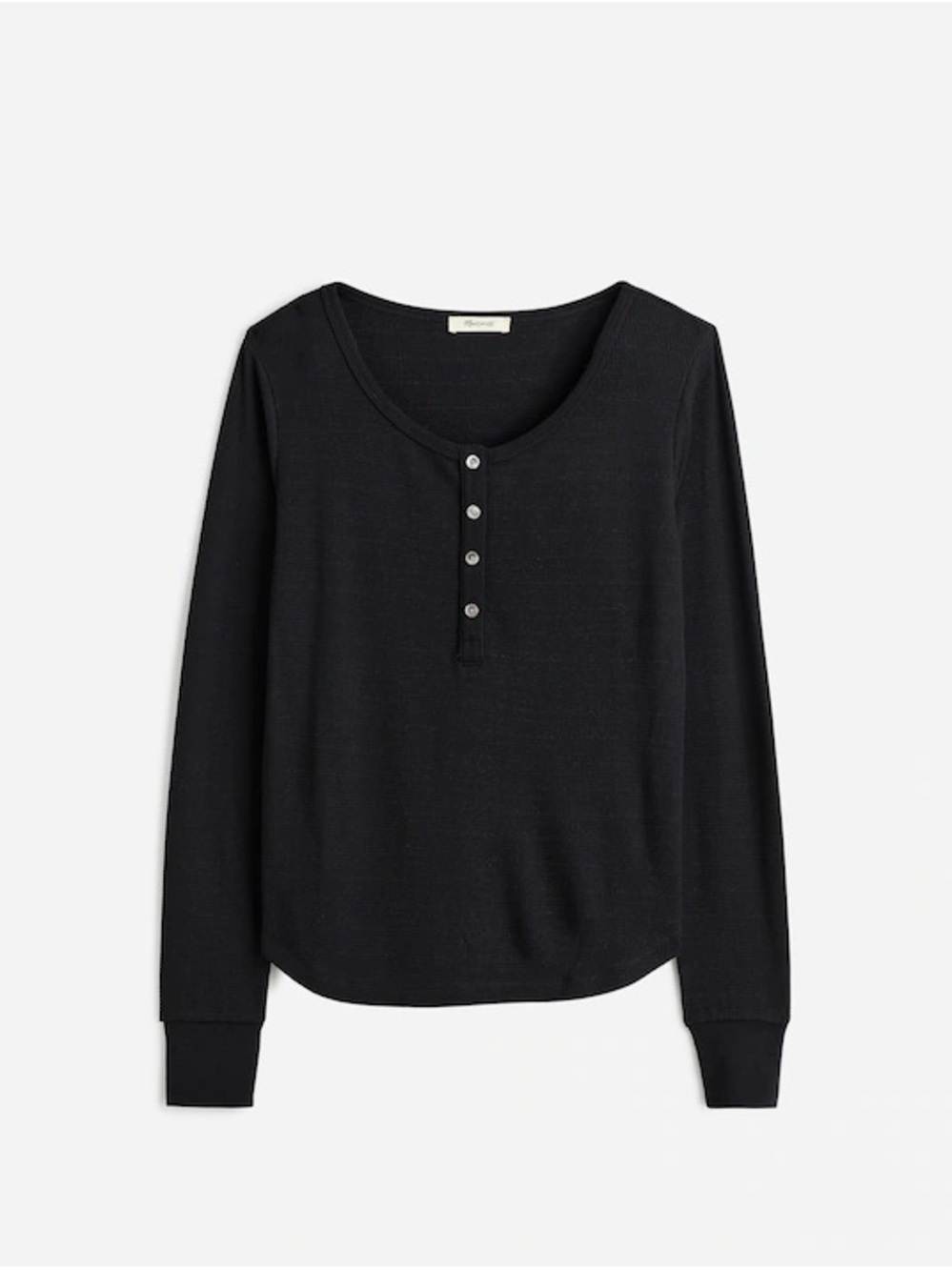 Madewell Black Long-Sleeve Waffle Knit Henley Top